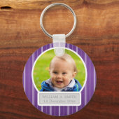 Porte-clés Photo Bébé Avec Nom Elegant Stripes Purple (Recto)