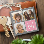 Porte-clés Photo Collage Instagram tendance Monogramme person<br><div class="desc">Moderne Pastel Rose et Grey - Utilisez 3 photos carrés pour créer un cadeau unique et personnel. Ou vous pouvez garder le chiot hipster et faire un gardien branché. Si vous avez besoin d'ajuster les images,  cliquez sur l'outil personnaliser pour apporter des modifications.</div>