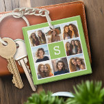 Porte-clés Photo Collage personnalisé Monogramme - Vert chaux<br><div class="desc">Vous pouvez utiliser des photos Instagram pour cette conception. Utilisez 8 photos carrés pour créer un cadeau unique et personnel. Ou vous pouvez garder le chiot hipster et faire un gardien branché. Si vous avez besoin d'ajuster les images,  cliquez sur l'outil personnaliser pour apporter des modifications.</div>