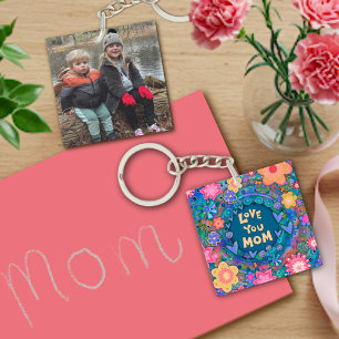 Porte-clés Photo customisée Joli Floral Love You Mom Art