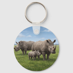Porte-clés Photo d'agrandissement de la famille des rhinocéro
