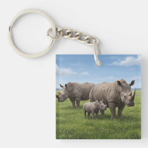 Porte-clés Photo d'agrandissement de la famille des rhinocéro