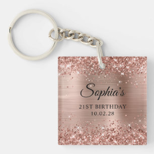 Porte-clés Photo d'anniversaire 21 ans avec feuille de rose d