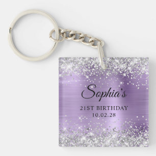 Porte-clés Photo d'anniversaire 21 ans Glitter Argent Feuille