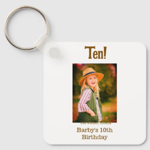 Porte-clés photo de 10e anniversaire nom date simple marron b