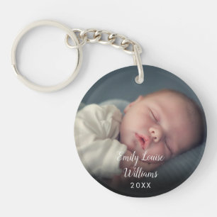 Porte-clés Photo de bébé avec nom et date personnalisés en sc