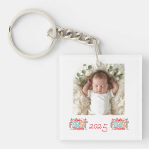 Porte-clés Photo de bébé Premier Noël Rouge Personnaliser