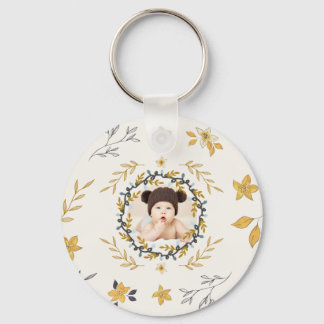 Porte-clés Photo de cerf floral jaune crème à Noël