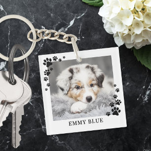 Porte-clés Photo de chien moderne minimaliste empreinte de pa