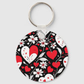 Porte-clés Photo de Coeurs et Fleurs rouges, noirs et blancs (Verso)