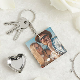 Porte-clés Photo de couples avec noms personnalisés et cœur d