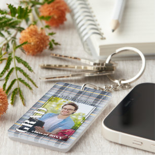 Porte-clés Photo de diplômé personnalisée sur motif Gingham