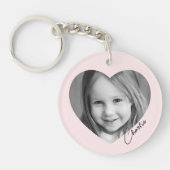 Porte-clés Photo de famille dans le coeur avec le nom rose (Devant)