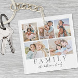 Porte-clés Photo de famille double face personnalisée<br><div class="desc">Cette porte - clé d'inspiration boho simple et élégante est une façon parfaite de célébrer la famille. Le design comporte un espace pour cinq photos, avec "Family" affiché sous une police serif classique. En langage soft, il y a de la place pour ajouter le nom de famille, les prénoms des...</div>