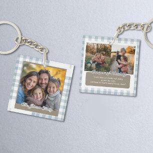 Porte-clés Photo de famille personnalisée bleu poussiéreux mo