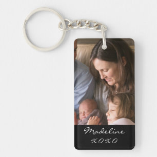 Porte-clés Photo de famille Script moderne Nom du monogramme