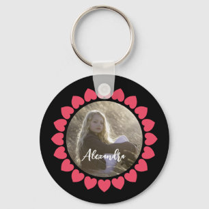 Porte-clés Photo de fille personnalisée avec Coeurs Peachy Ce