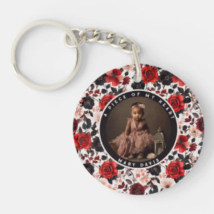 Porte-clés Photo de fleur de rose en souvenir élégant