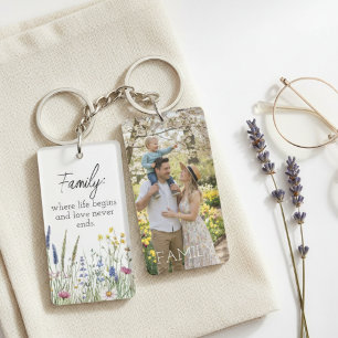 Porte-clés photo de fleur sauvage avec citation fa