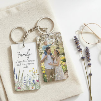 Porte-clés photo de fleur sauvage avec citation fa