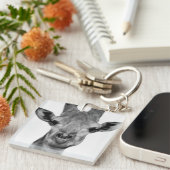 Porte-clés Photo de girafe noir et blanc (Devant Droit)