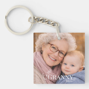 Porte-clés Photo de grand-mère Année d'établissement Cœur mod