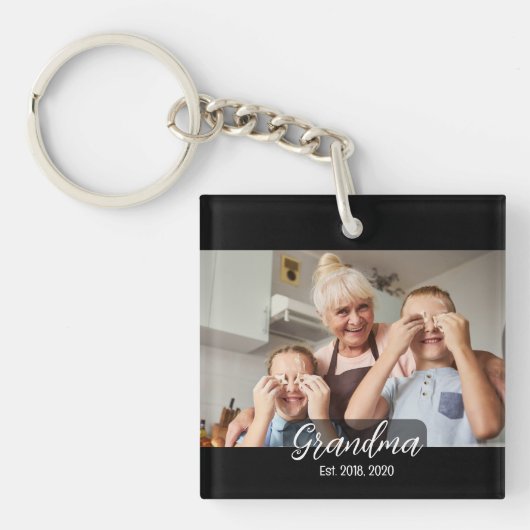 Porte-clés photo de grand-mère établie avec écriture blanche (Devant)