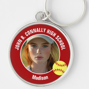 Porte-clés Photo de joueuse de softball rouge souvenir du lyc