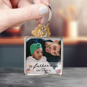 Porte-clés Photo de la première fête des pères bébé et papa