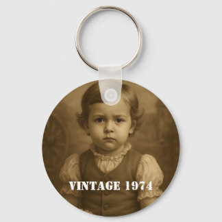 Porte-clés Photo de l'enfance personnalisée et année vintage