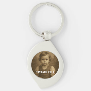 Porte-clés Photo de l'enfance personnalisée et année vintage