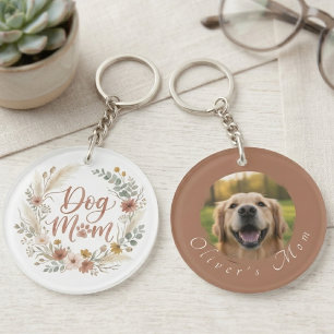 Porte-clés Photo de maman de chien à l'aquarelle florale Boho