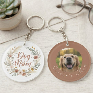 Porte-clés Photo de maman de chien à l'aquarelle florale Boho