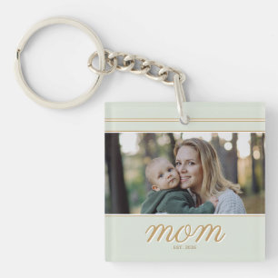Porte-clés Photo de maman établie en or minimal et vert sauge