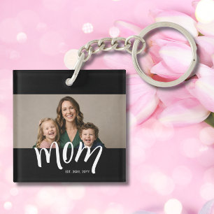 Porte-clés Photo de maman personnalisé Année d'établissement