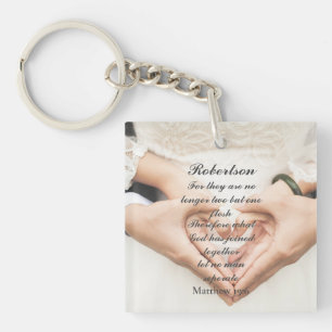 Porte-clés Photo de mariage avec Écriture chrétienne 