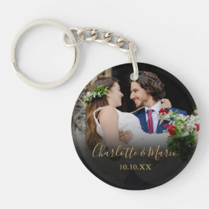 Porte-clés Photo de mariage favori Écriture élégante