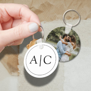 Porte-clés Photo de mariage moderne classique avec monogramme