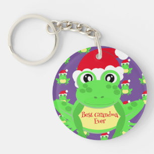 Porte-clés Photo de Noël Grenouille violette Santa Hat Motif