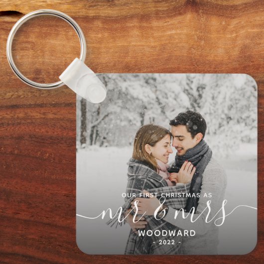 Porte-clés Photo de Noël Marié blanc Script (Recto)
