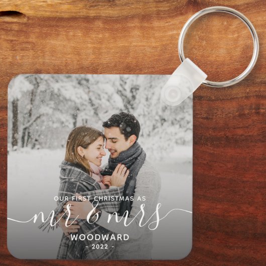 Porte-clés Photo de Noël Marié blanc Script (Verso)