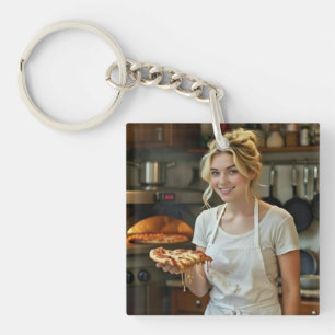 Porte-clés Photo de pizza en train de manger Personnaliser
