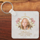 Porte-clés Photo de première communion de fille orchidée rose (Recto)