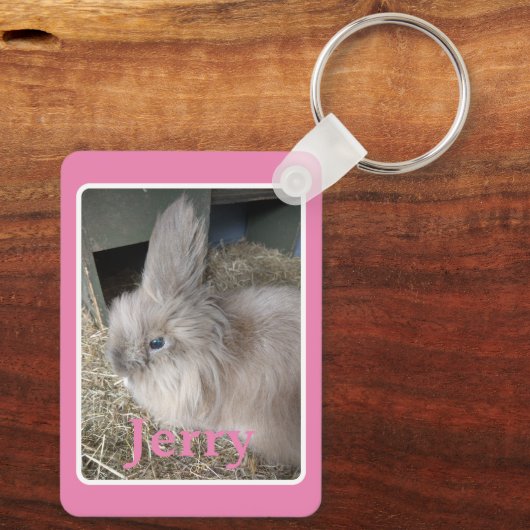 Porte-clés Photo de Rabbit Maison Rose avec nom Keepsaké (Verso)