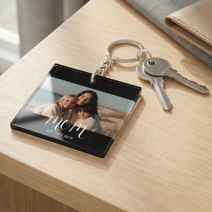 Porte-clés Photo de script noir et blanc MomEstablished