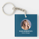 Porte-clés Photo d'entreprise bleue simple personnalisée (Devant)