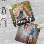 Porte-clés Photo double face personnalisée<br><div class="desc">Créez un souvenir personnalisé avec ce porte - clé photo personnalisé pour famille ou enfants, maintenant doté d'un nouveau design sucré sur le devant. La disposition comprend l'espace pour une photo préférée avec le mot "famille" écrit en bas dans une police de script fluide, accentué par quelques petits détails de...</div>