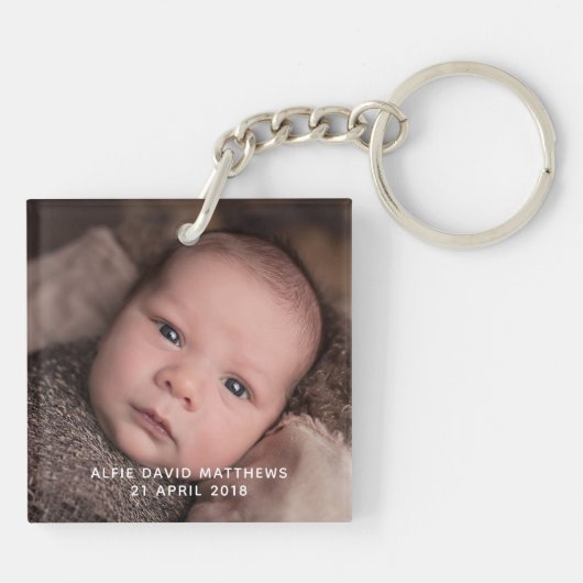 Porte-clés Photo du bébé Nom initial Date de naissance (Dos)