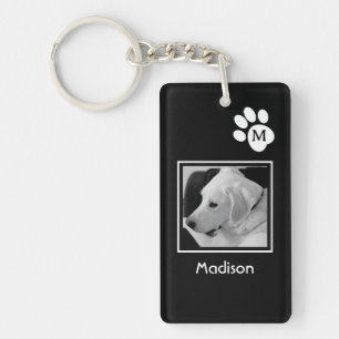 Porte-clés Photo en noir et blanc du chien mignon et du mât i
