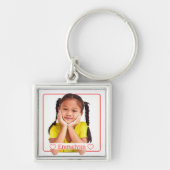 Porte-clés Photo et nom sur blanc avec cadre rouge (Devant)